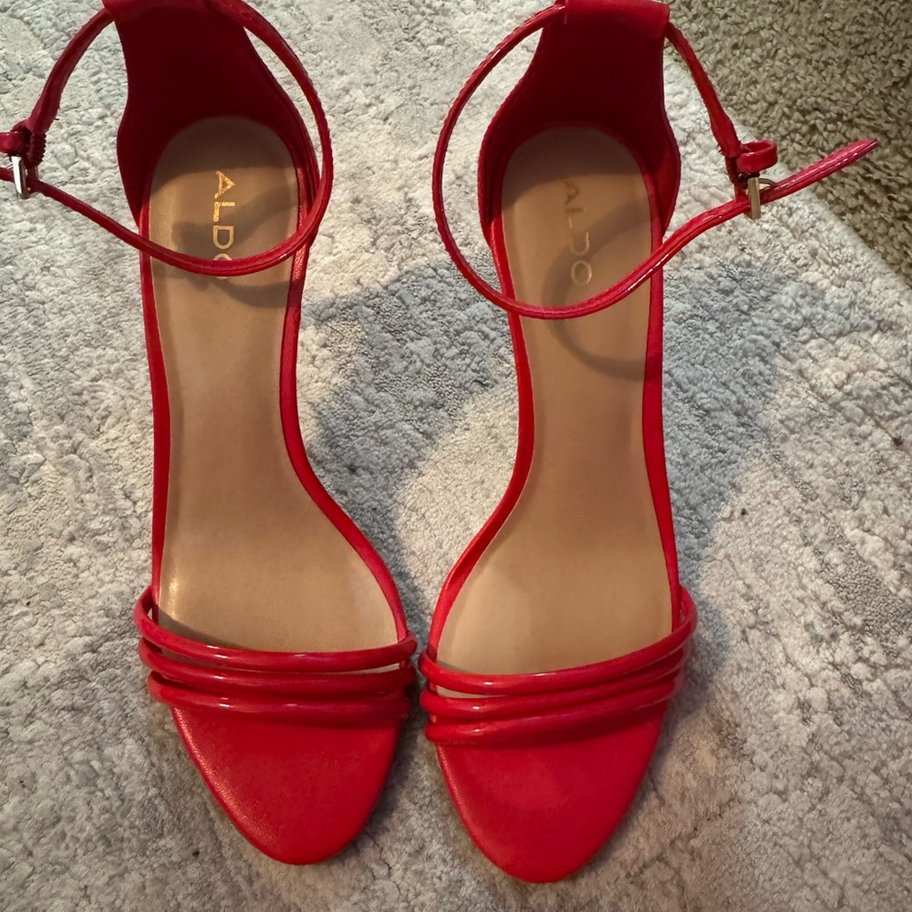 Aldo Red Stiletto Heels Elegant Suede Sandals